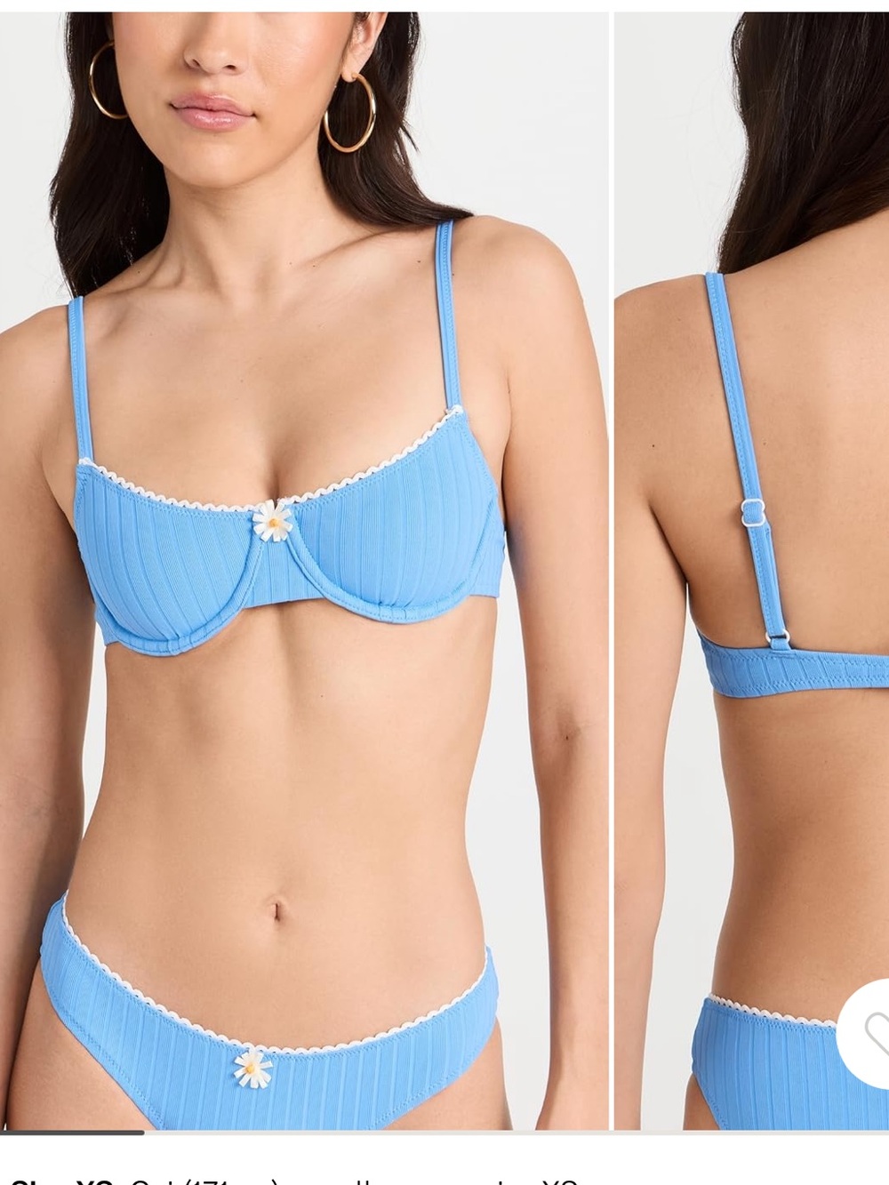 SOLID & STRIPED Light Blue Ribbed Underwire Bikini with Daisy Detail